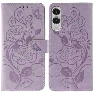 For Samsung Galaxy S25 Edge 5G Rose Butterfly Embossed Leather Phone Case(Purple)