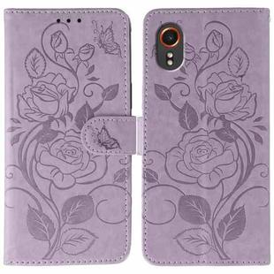 For Samsung Galaxy XCover7 Rose Butterfly Embossed Leather Phone Case(Purple)