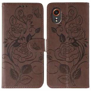 For Samsung Galaxy XCover7 Rose Butterfly Embossed Leather Phone Case(Brown)