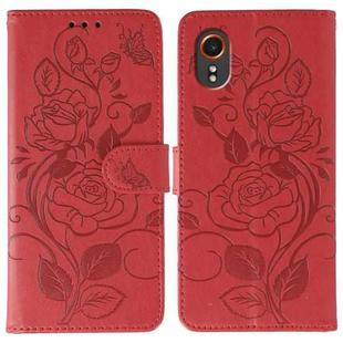 For Samsung Galaxy XCover7 Rose Butterfly Embossed Leather Phone Case(Red)