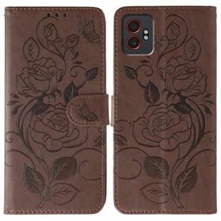 For Samsung Galaxy XCover7 Pro Rose Butterfly Embossed Leather Phone Case(Brown)