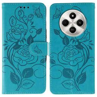 For Xiaomi Poco C75 4G / Poco M7 Rose Butterfly Embossed Leather Phone Case(Blue)