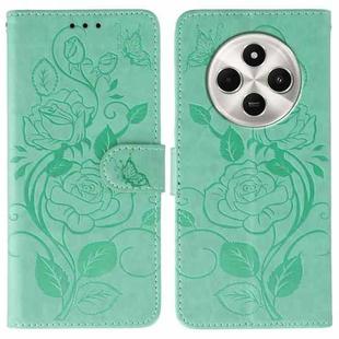 For Xiaomi Poco C75 4G / Poco M7 Rose Butterfly Embossed Leather Phone Case(Green)