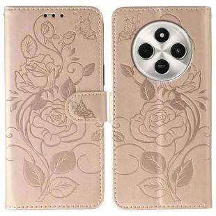 For Xiaomi Poco C75 4G / Poco M7 Rose Butterfly Embossed Leather Phone Case(Rose Gold)