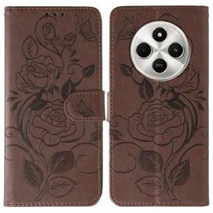 For Xiaomi Poco C75 4G / Poco M7 Rose Butterfly Embossed Leather Phone Case(Brown)