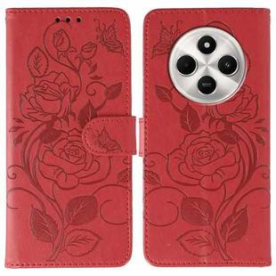 For Xiaomi Poco C75 4G / Poco M7 Rose Butterfly Embossed Leather Phone Case(Red)