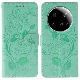 For Xiaomi 15 Ultra Rose Butterfly Embossed Leather Phone Case(Green)
