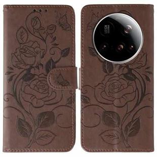 For Xiaomi 15 Ultra Rose Butterfly Embossed Leather Phone Case(Brown)