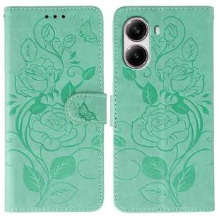 For Xiaomi Poco X7 Pro Rose Butterfly Embossed Leather Phone Case(Green)