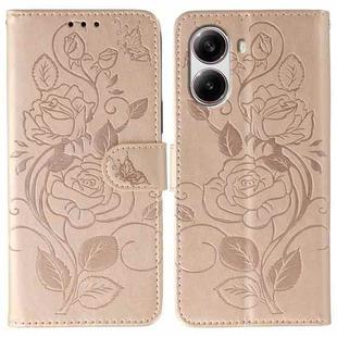 For Xiaomi Poco X7 Pro Rose Butterfly Embossed Leather Phone Case(Rose Gold)