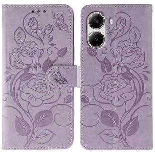 For Xiaomi Poco X7 Pro Rose Butterfly Embossed Leather Phone Case(Purple)