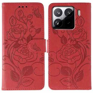 For Xiaomi 15 Pro Rose Butterfly Embossed Leather Phone Case(Red)