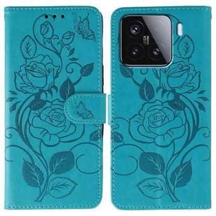 For Xiaomi 15 Rose Butterfly Embossed Leather Phone Case(Blue)
