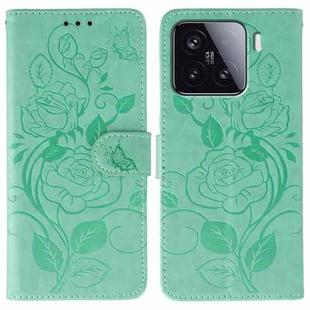 For Xiaomi 15 Rose Butterfly Embossed Leather Phone Case(Green)