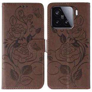 For Xiaomi 15 Rose Butterfly Embossed Leather Phone Case(Brown)