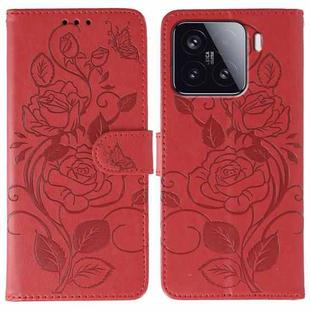 For Xiaomi 15 Rose Butterfly Embossed Leather Phone Case(Red)