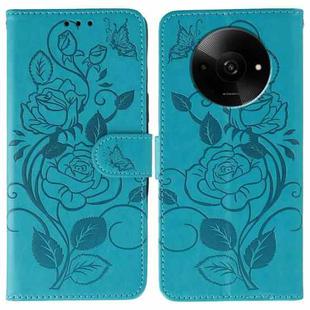 For Xiaomi Poco C61 4G Global Rose Butterfly Embossed Leather Phone Case(Blue)