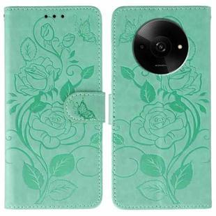 For Xiaomi Poco C61 4G Global Rose Butterfly Embossed Leather Phone Case(Green)
