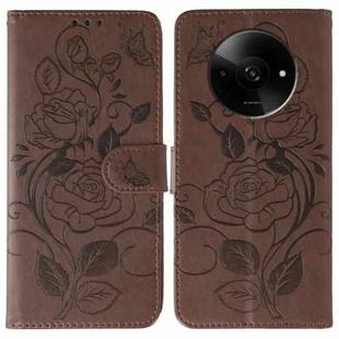For Xiaomi Poco C61 4G Global Rose Butterfly Embossed Leather Phone Case(Brown)
