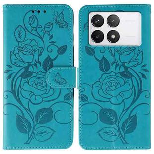 For Xiaomi 14T Rose Butterfly Embossed Leather Phone Case(Blue)