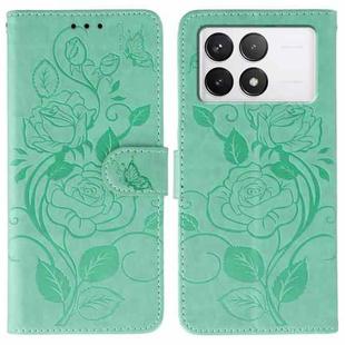 For Xiaomi 14T Rose Butterfly Embossed Leather Phone Case(Green)
