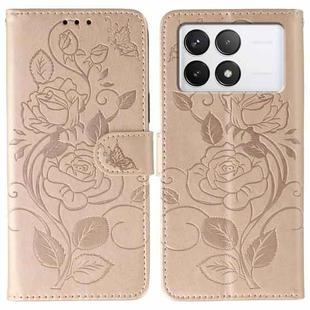 For Xiaomi 14T Rose Butterfly Embossed Leather Phone Case(Rose Gold)
