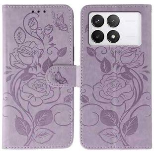 For Xiaomi 14T Rose Butterfly Embossed Leather Phone Case(Purple)