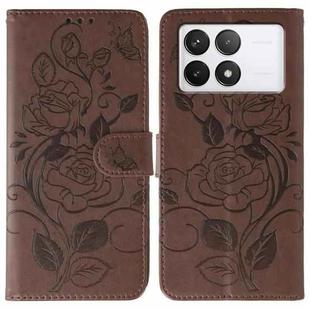For Xiaomi 14T Rose Butterfly Embossed Leather Phone Case(Brown)