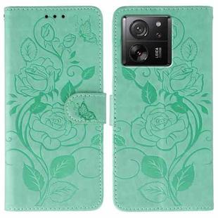 For Xiaomi 13T / 13T Pro Rose Butterfly Embossed Leather Phone Case(Green)
