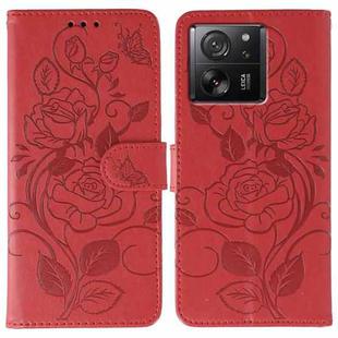 For Xiaomi 13T / 13T Pro Rose Butterfly Embossed Leather Phone Case(Red)