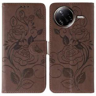 For Xiaomi Poco F7 Ultra / Redmi K80 Pro Rose Butterfly Embossed Leather Phone Case(Brown)