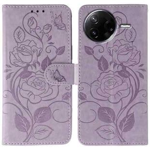 For Xiaomi Poco F7 Pro / Redmi K80 Rose Butterfly Embossed Leather Phone Case(Purple)