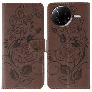 For Xiaomi Poco F7 Pro / Redmi K80 Rose Butterfly Embossed Leather Phone Case(Brown)