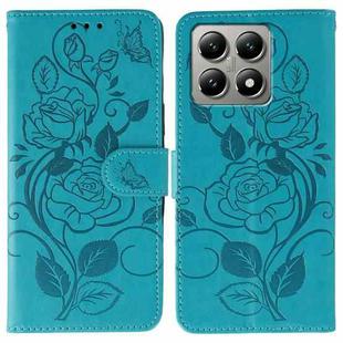 For Xiaomi 14T Pro Rose Butterfly Embossed Leather Phone Case(Blue)