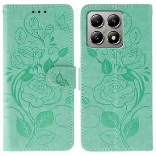 For Xiaomi 14T Pro Rose Butterfly Embossed Leather Phone Case(Green)