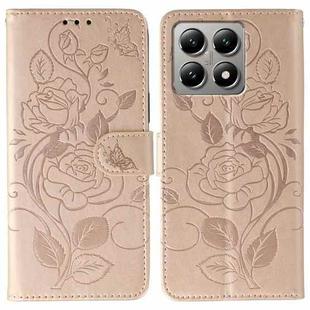 For Xiaomi 14T Pro Rose Butterfly Embossed Leather Phone Case(Rose Gold)