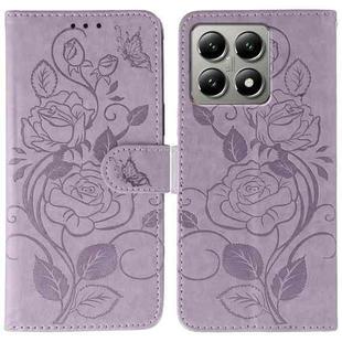 For Xiaomi 14T Pro Rose Butterfly Embossed Leather Phone Case(Purple)