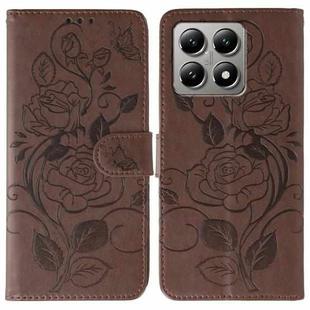 For Xiaomi 14T Pro Rose Butterfly Embossed Leather Phone Case(Brown)