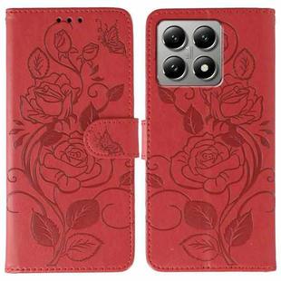 For Xiaomi 14T Pro Rose Butterfly Embossed Leather Phone Case(Red)