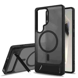 For Samsung Galaxy S25 Ultra 5G Frosted Holder PC Hybrid TPU MagSafe Phone Case(Black)