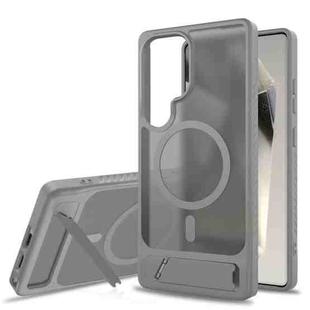 For Samsung Galaxy S25 Ultra 5G Frosted Holder PC Hybrid TPU MagSafe Phone Case(Dark Grey)