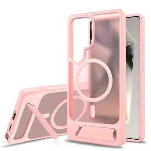 For Samsung Galaxy S24 Ultra 5G Frosted Holder PC Hybrid TPU MagSafe Phone Case(Pink)