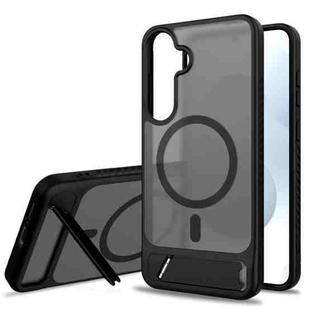 For Samsung Galaxy S24+ 5G Frosted Holder PC Hybrid TPU MagSafe Phone Case(Black)