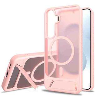 For Samsung Galaxy S24+ 5G Frosted Holder PC Hybrid TPU MagSafe Phone Case(Pink)
