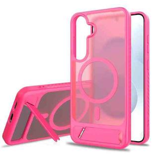 For Samsung Galaxy S24+ 5G Frosted Holder PC Hybrid TPU MagSafe Phone Case(Rose Red)