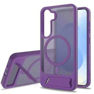 For Samsung Galaxy S23+ 5G Frosted Holder PC Hybrid TPU MagSafe Phone Case(Purple)