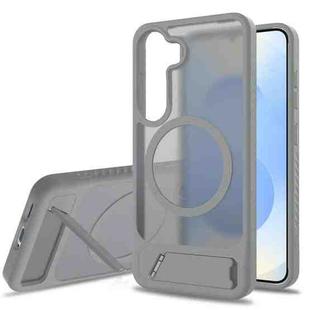 For Samsung Galaxy S23 5G Frosted Holder PC Hybrid TPU MagSafe Phone Case(Dark Grey)