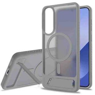 For Samsung Galaxy S25 Edge 5G Frosted Holder PC Hybrid TPU MagSafe Phone Case(Dark Grey)