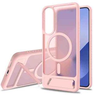 For Samsung Galaxy S25 Edge 5G Frosted Holder PC Hybrid TPU MagSafe Phone Case(Pink)