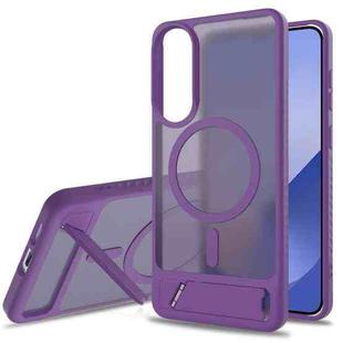 For Samsung Galaxy S25 Edge 5G Frosted Holder PC Hybrid TPU MagSafe Phone Case(Purple)